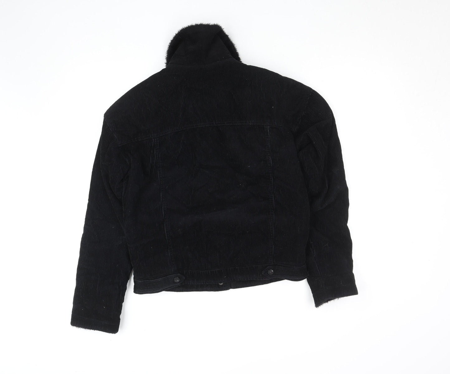 Primark Women Black Corduroy Faux Fur Lined Button Jacket Size 4