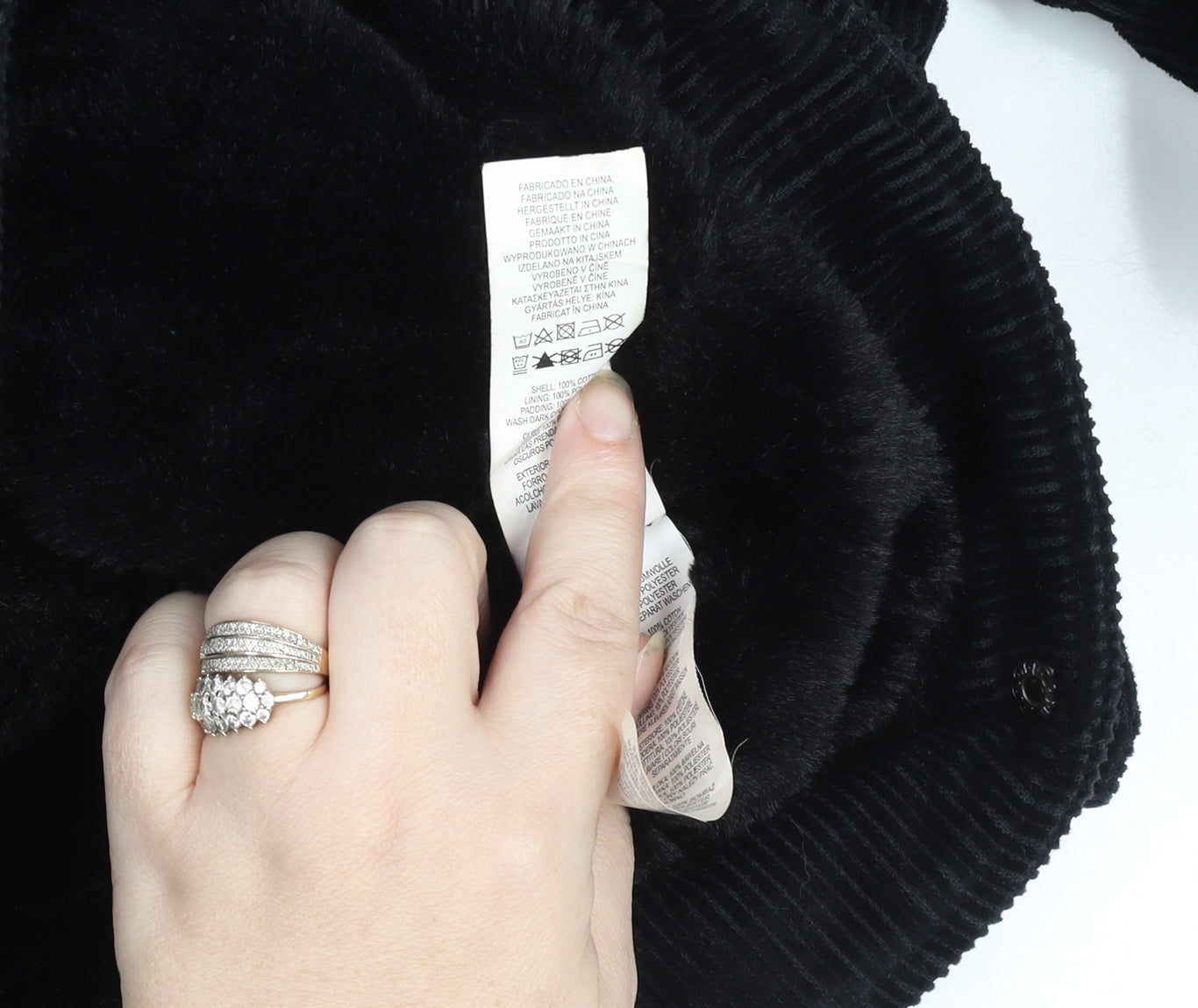 Primark Women Black Corduroy Faux Fur Lined Button Jacket Size 4