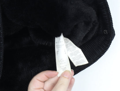 Primark Women Black Corduroy Faux Fur Lined Button Jacket Size 4