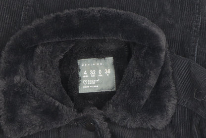 Primark Women Black Corduroy Faux Fur Lined Button Jacket Size 4