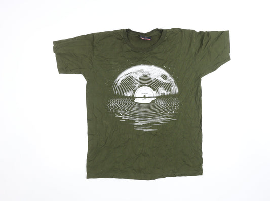 Unfledged Men's Green Music Graphic Crew Neck Short Sleeve T-Shirt Size L