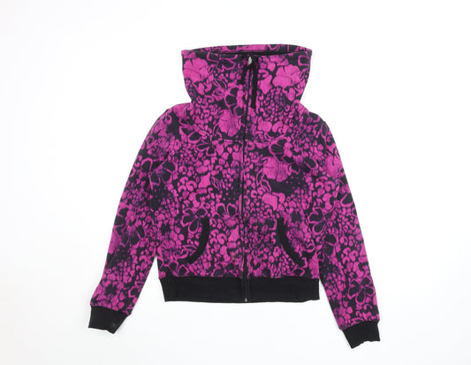 Marks and Spencer Womens Black Pink Floral Fleece Track Jacket UK 12