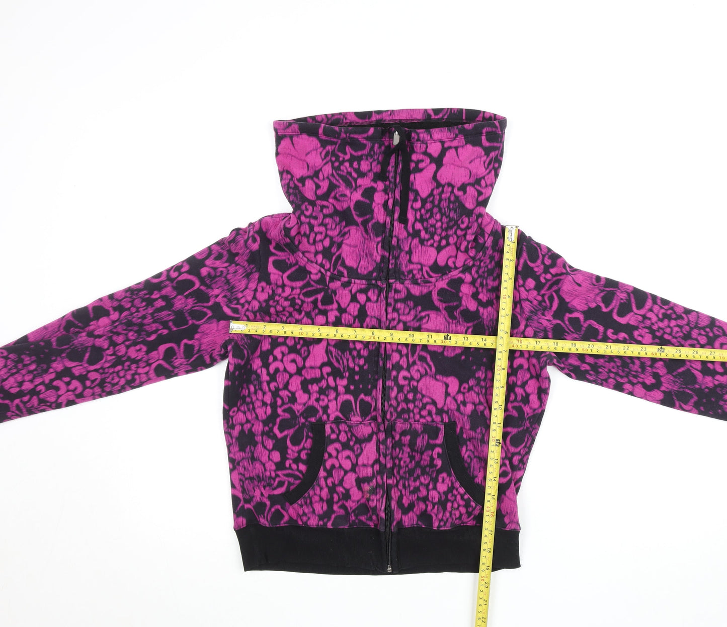 Marks and Spencer Womens Black Pink Floral Fleece Track Jacket UK 12