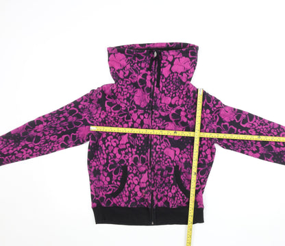 Marks and Spencer Womens Black Pink Floral Fleece Track Jacket UK 12