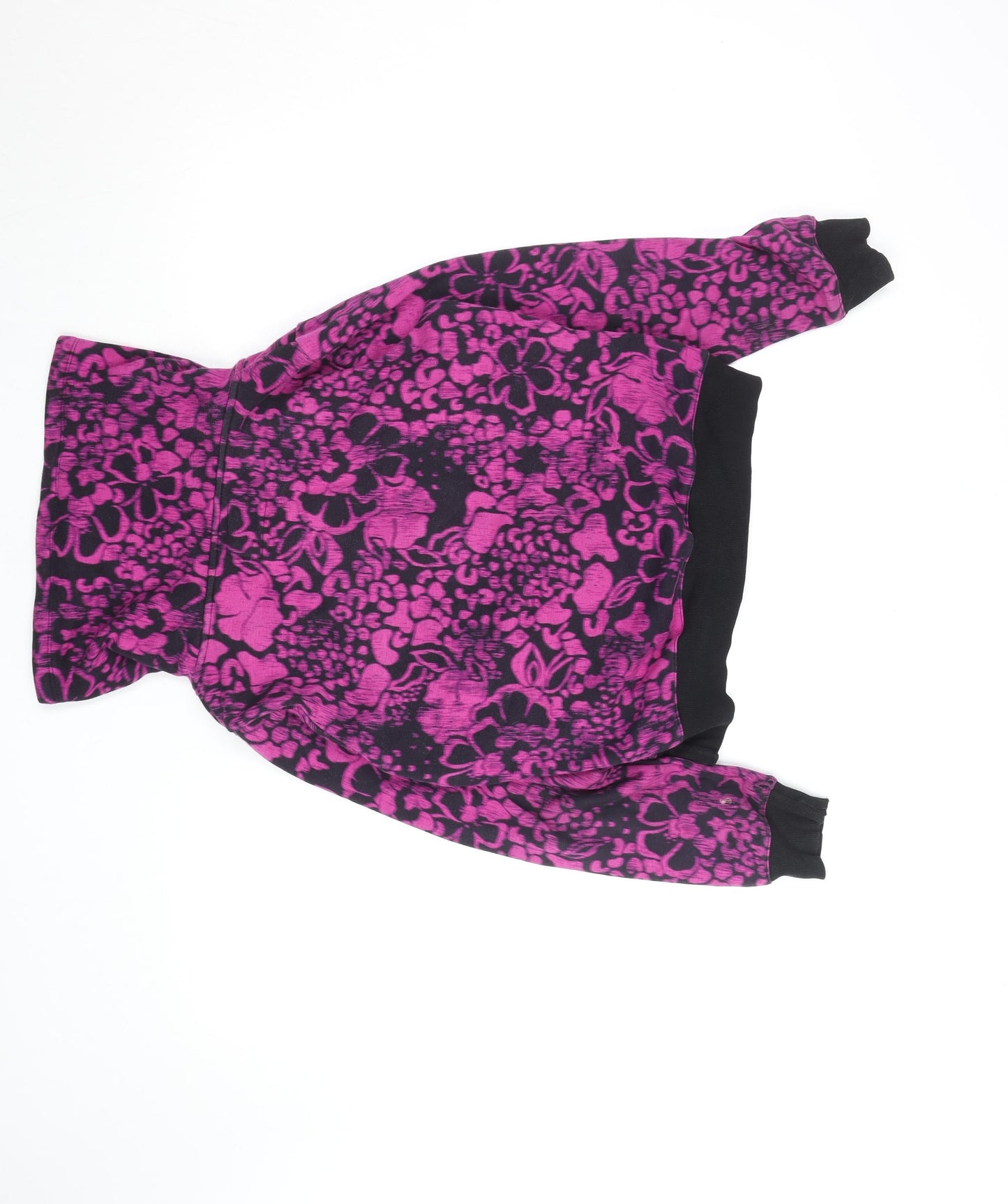 Marks and Spencer Womens Black Pink Floral Fleece Track Jacket UK 12