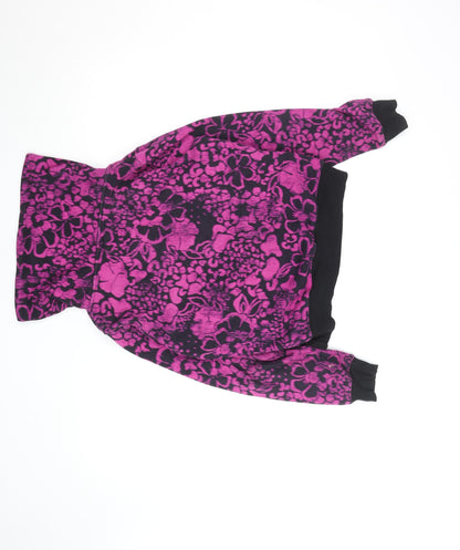 Marks and Spencer Womens Black Pink Floral Fleece Track Jacket UK 12