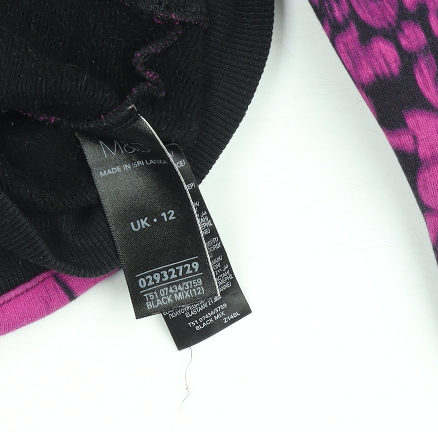 Marks and Spencer Womens Black Pink Floral Fleece Track Jacket UK 12