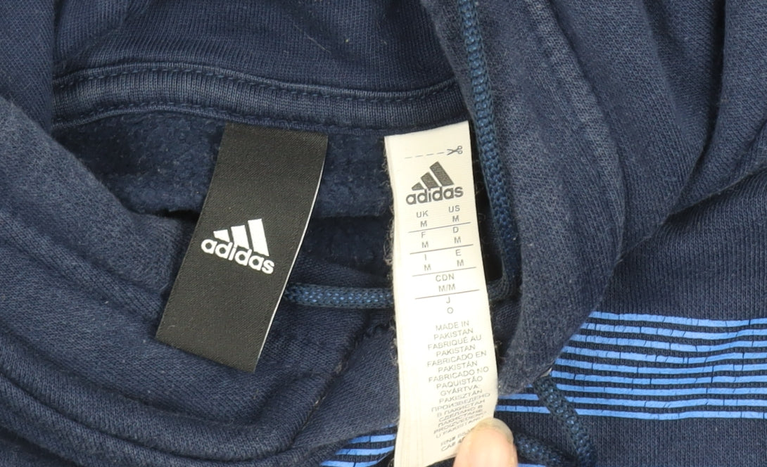 Adidas Women's Navy Blue Pullover Hoodie M Logo Graphic Cotton Blend