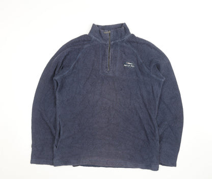 Weird Fish Men's Blue 1/4 Zip Waffle Knit Jumper Medium