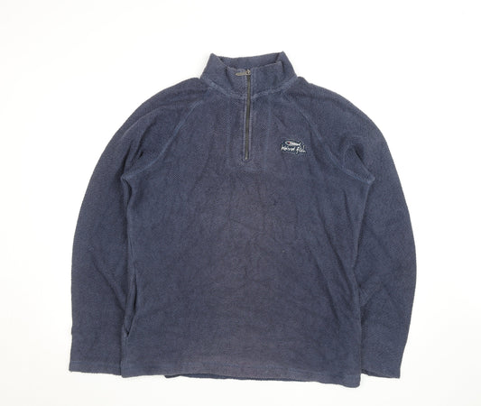 Weird Fish Men's Blue 1/4 Zip Waffle Knit Jumper Medium