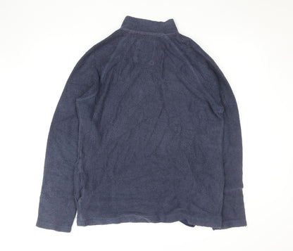 Weird Fish Men's Blue 1/4 Zip Waffle Knit Jumper Medium