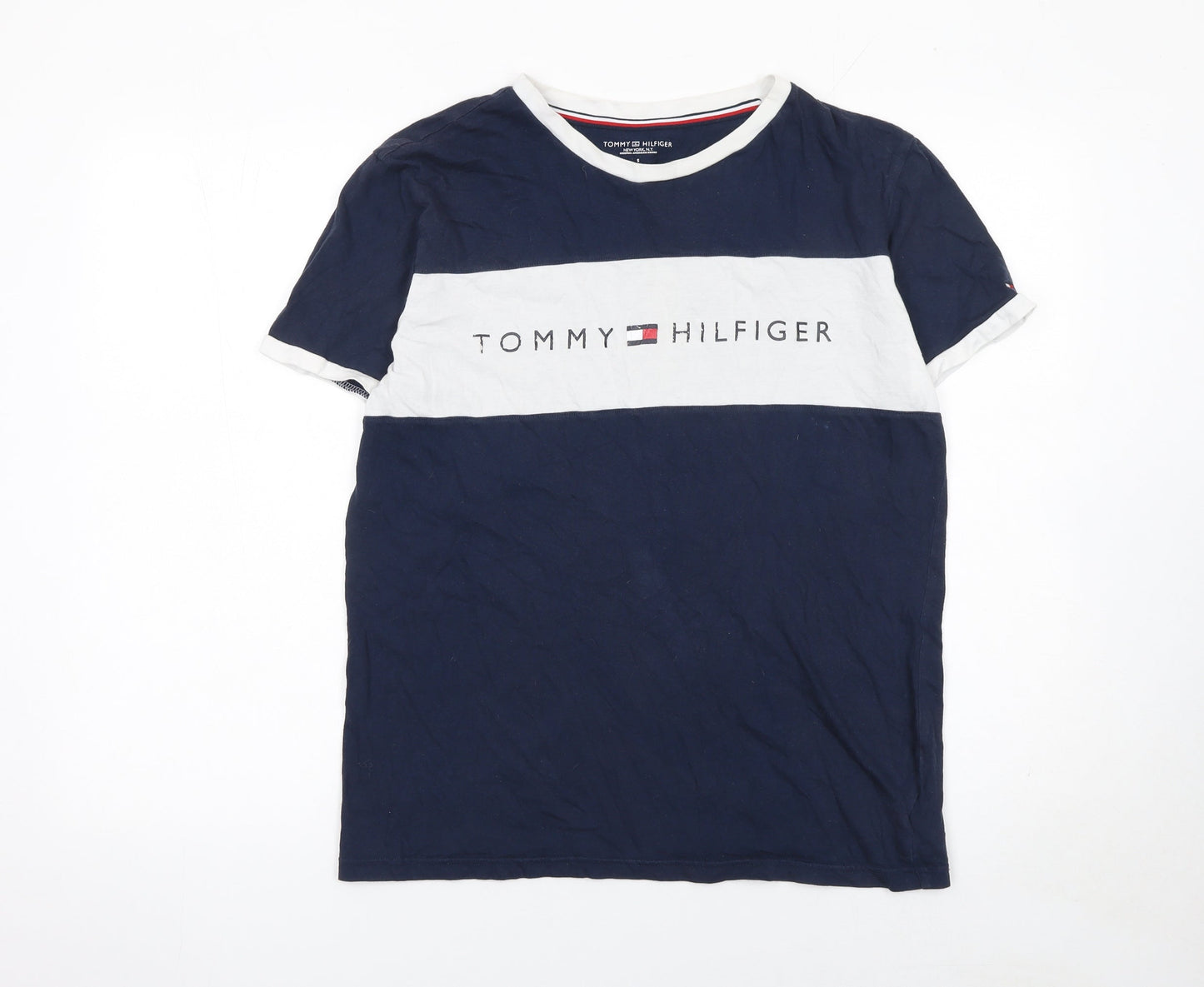 Tommy Hilfiger Men's Blue Colourblock Logo T-Shirt Size S