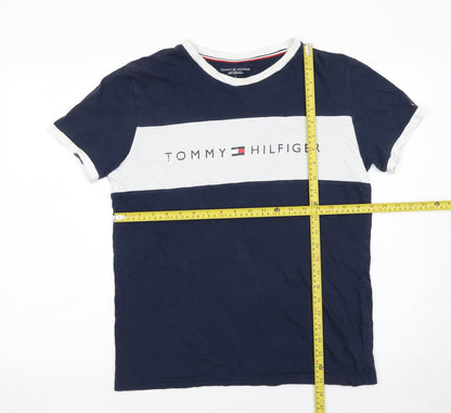 Tommy Hilfiger Men's Blue Colourblock Logo T-Shirt Size S
