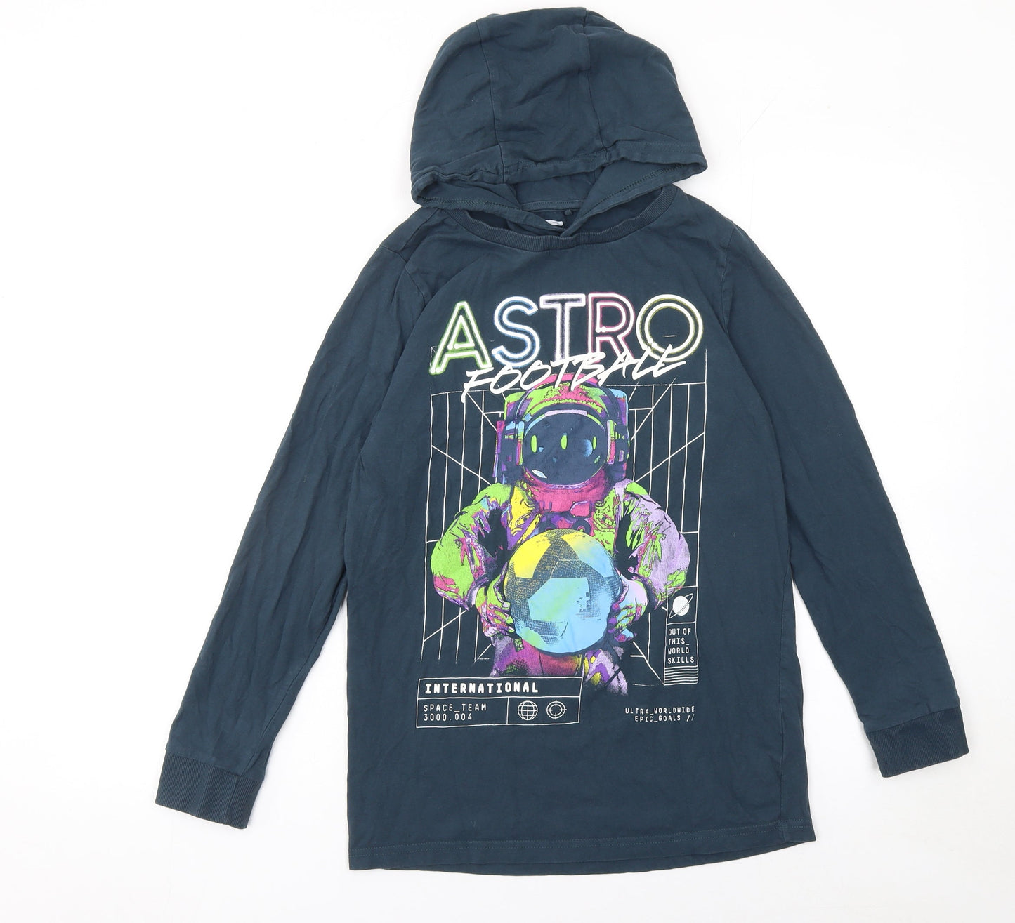 F&F Boys Blue Astro Football Graphic Hoodie 12-13 Years Cotton Pullover