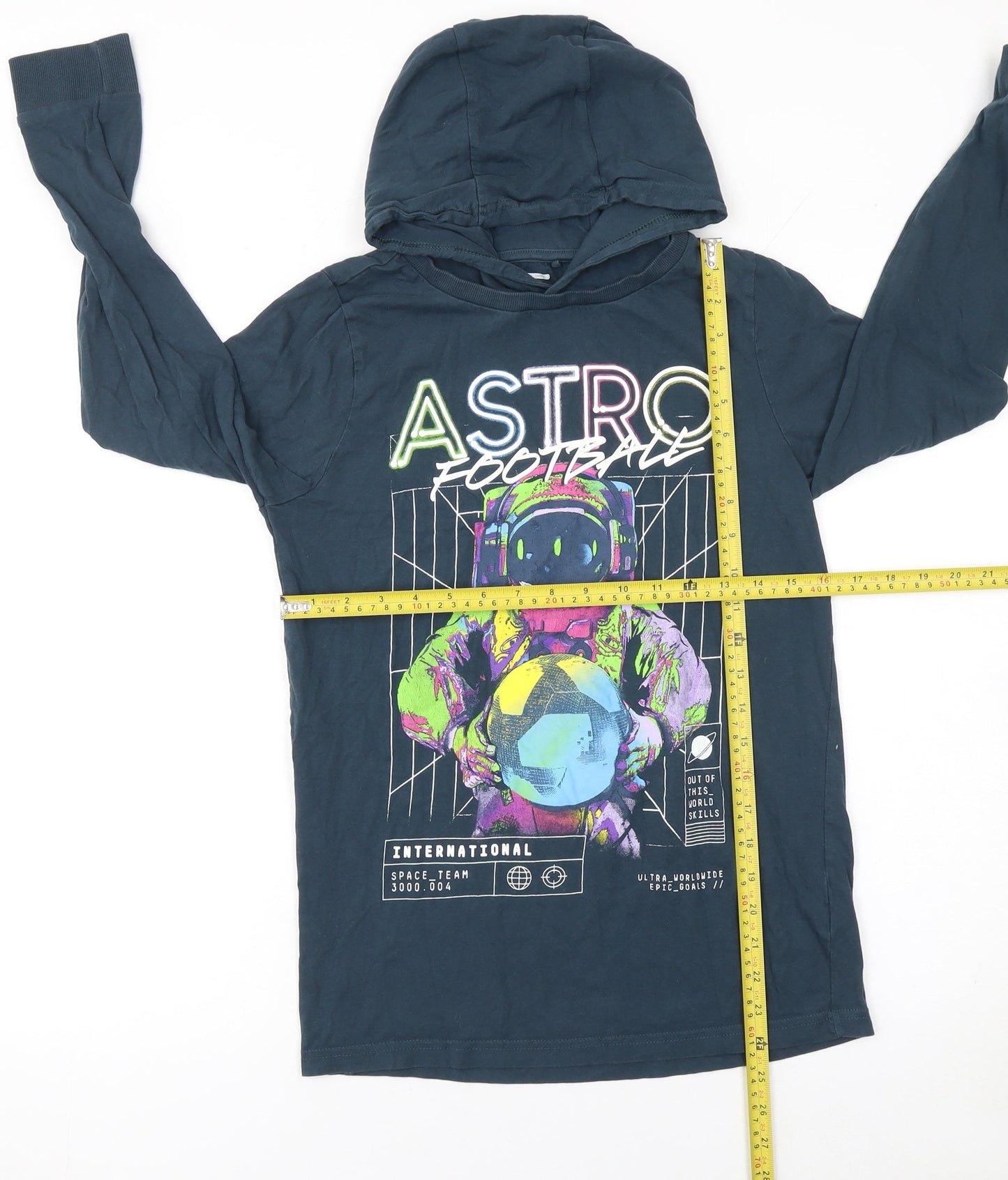 F&F Boys Blue Astro Football Graphic Hoodie 12-13 Years Cotton Pullover