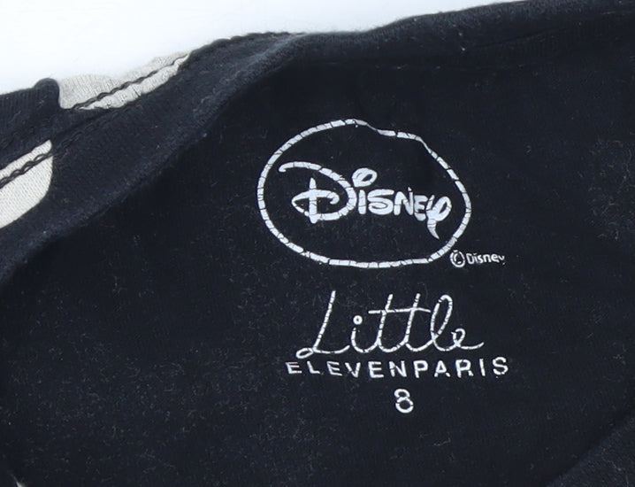 Girls UK Size 8 Years Little Eleven Paris Black Basic T-Shirt