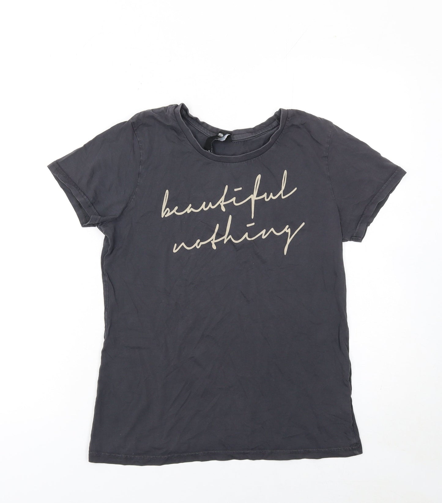 Womens UK Size M GRAIN Black Basic T-Shirt