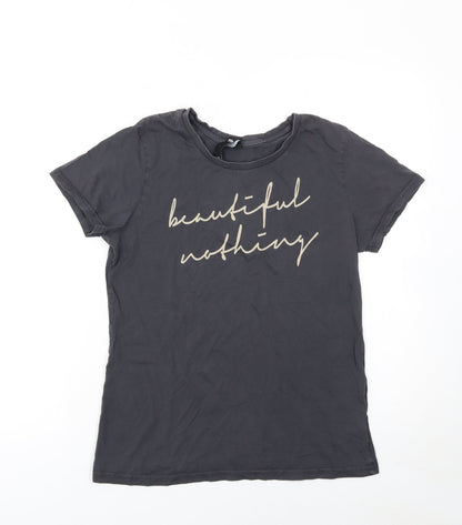 Womens UK Size M GRAIN Black Basic T-Shirt