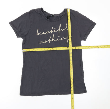 Womens UK Size M GRAIN Black Basic T-Shirt