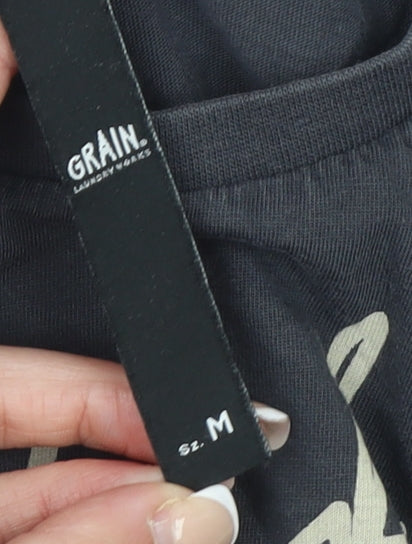Womens UK Size M GRAIN Black Basic T-Shirt