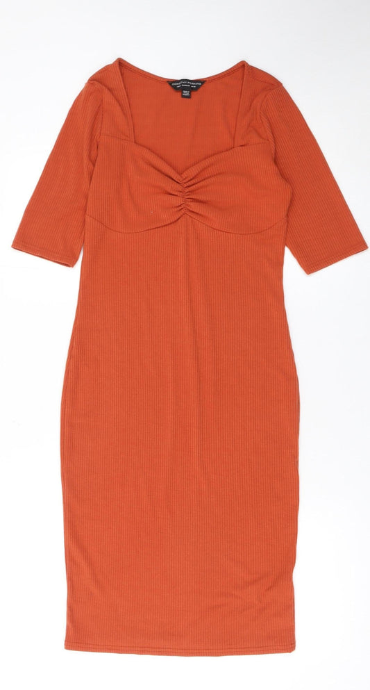 Dorothy Perkins Women’s Orange Bodycon Ribbed Knee Length Dress UK 10