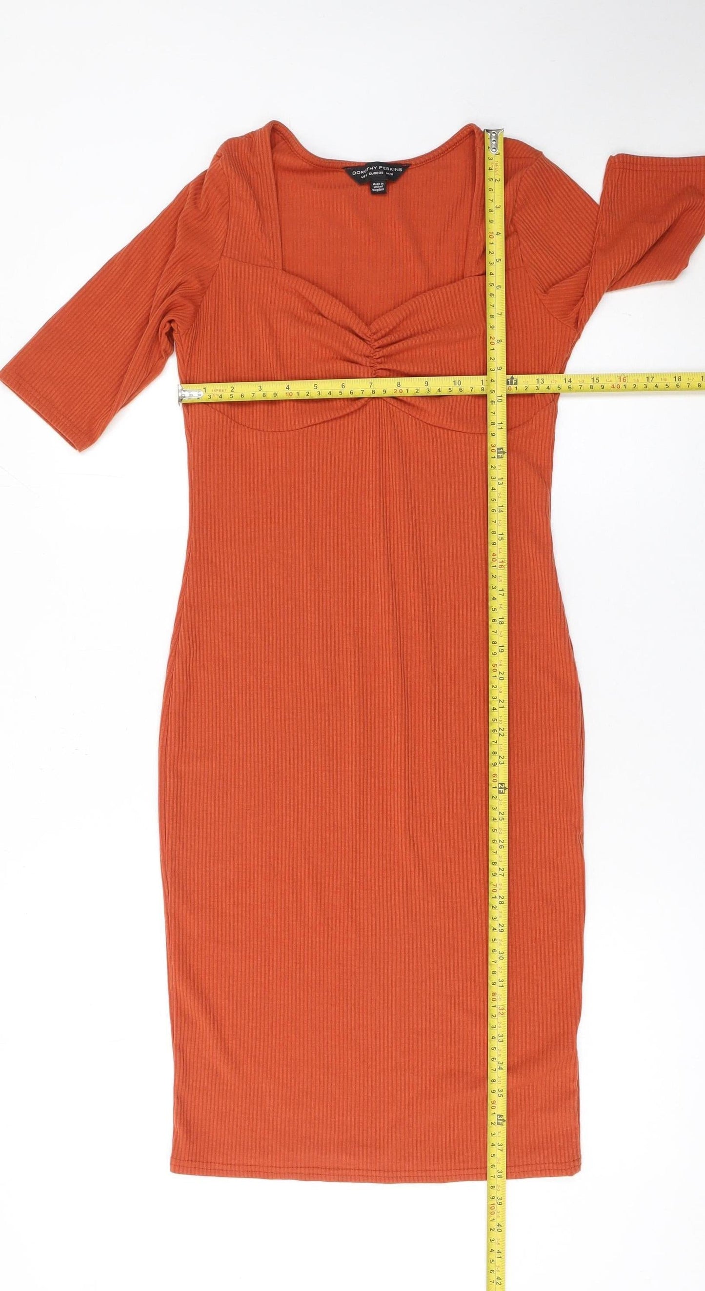 Dorothy Perkins Women’s Orange Bodycon Ribbed Knee Length Dress UK 10