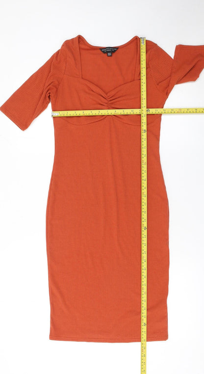 Dorothy Perkins Women’s Orange Bodycon Ribbed Knee Length Dress UK 10