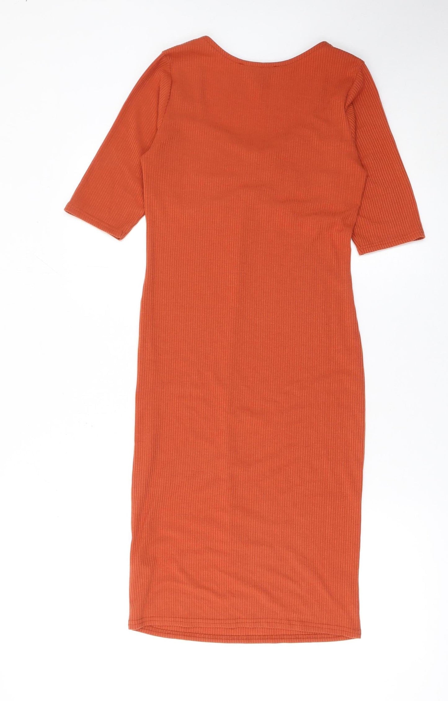 Dorothy Perkins Women’s Orange Bodycon Ribbed Knee Length Dress UK 10
