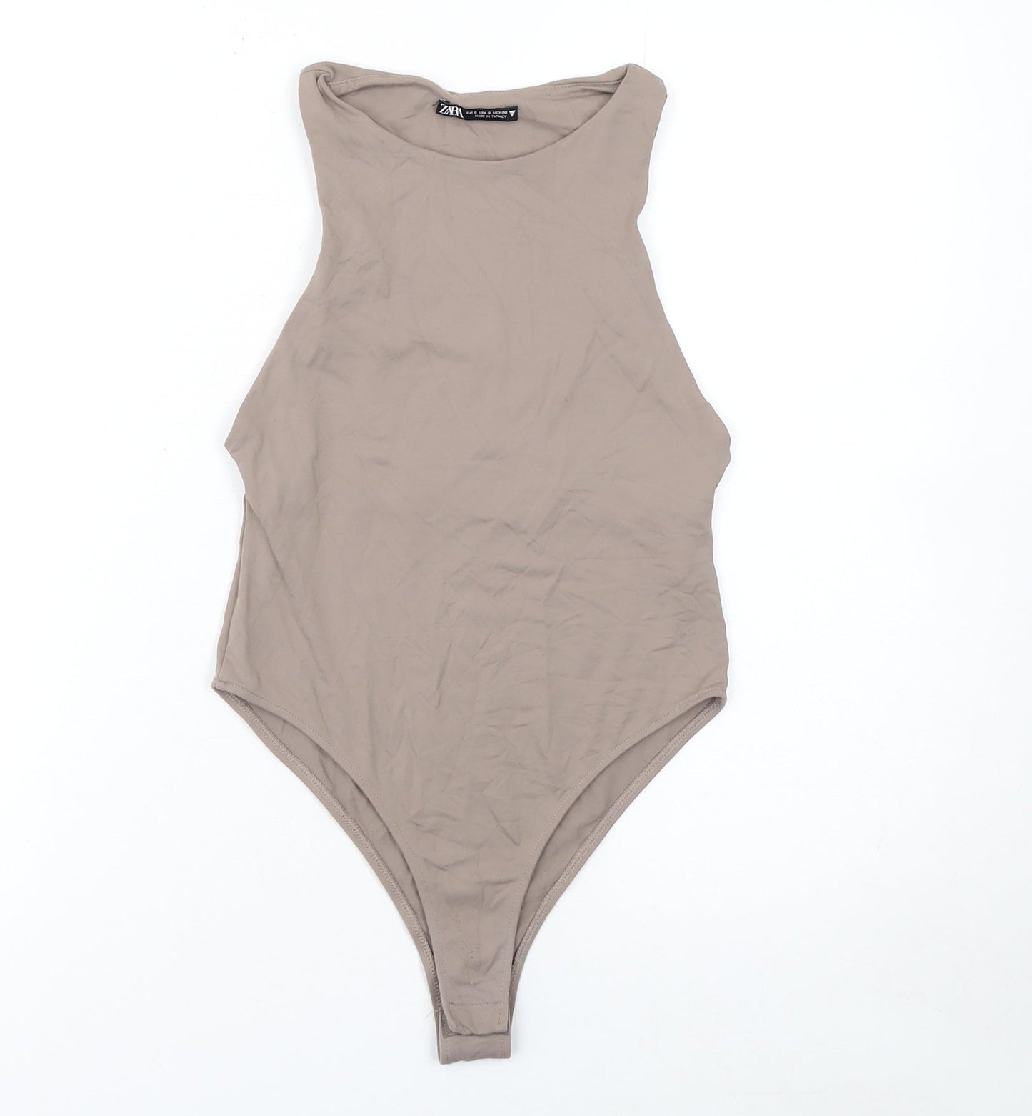 Zara Womens Beige Sleeveless Bodysuit Size S Stretchy Polyamide Blend