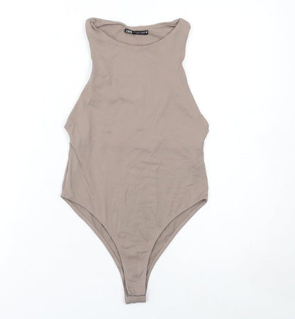 Zara Womens Beige Sleeveless Bodysuit Size S Stretchy Polyamide Blend