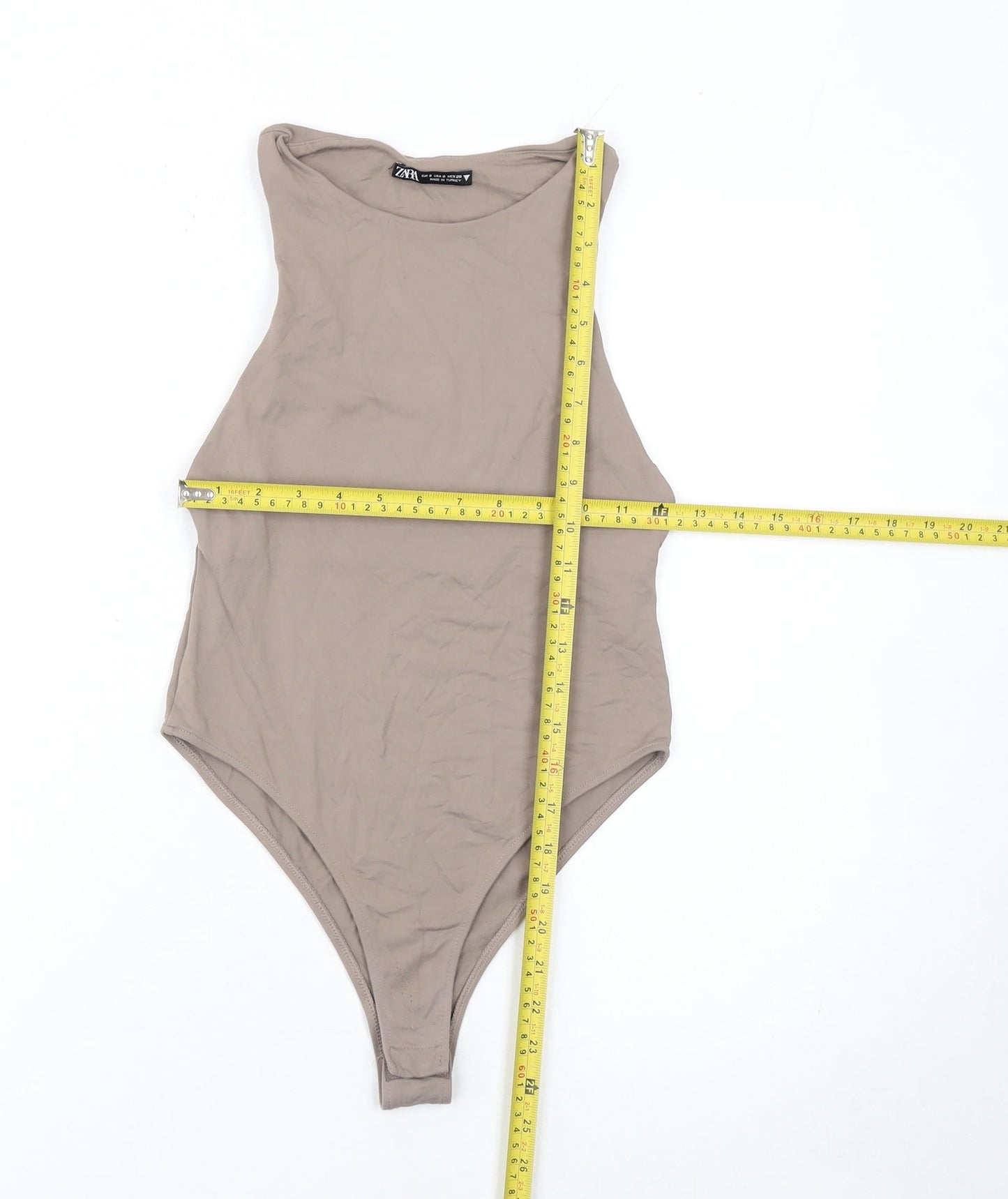 Zara Womens Beige Sleeveless Bodysuit Size S Stretchy Polyamide Blend