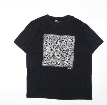 Uniqlo Men Black Keith Haring Graphic Print Short Sleeve T-Shirt Size M