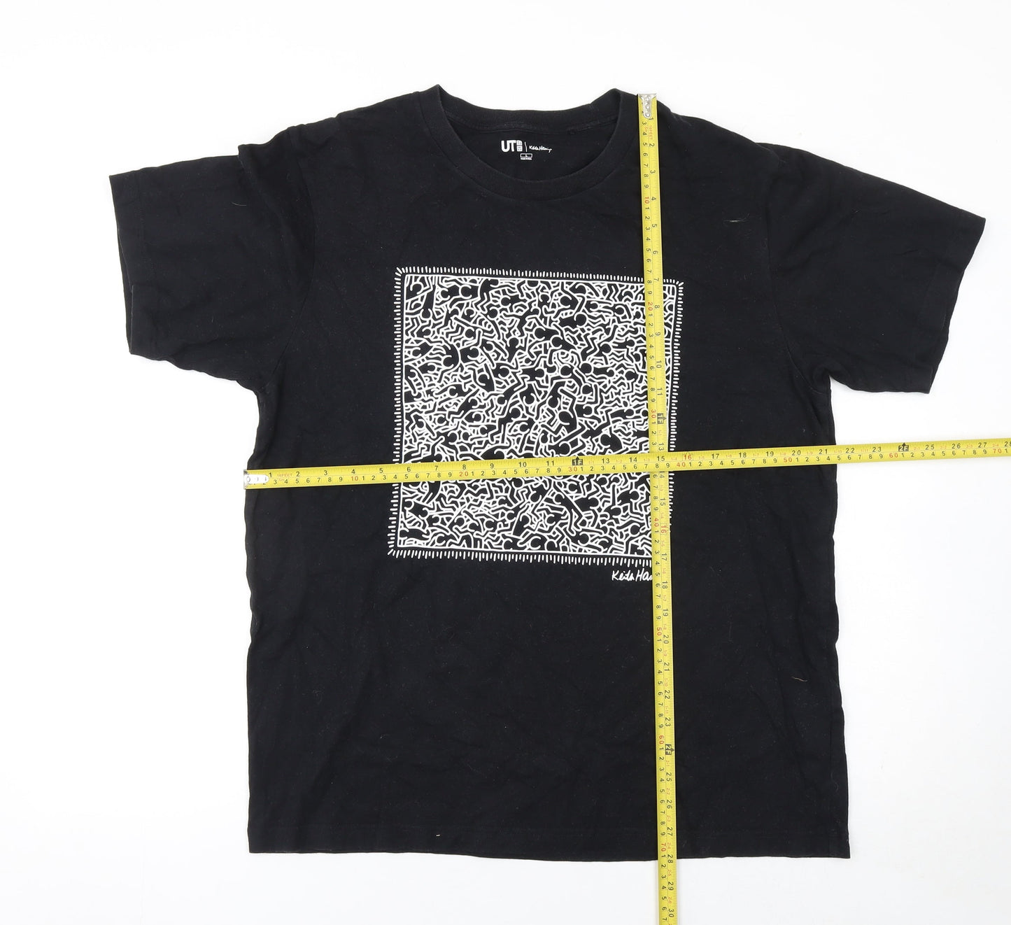 Uniqlo Men Black Keith Haring Graphic Print Short Sleeve T-Shirt Size M