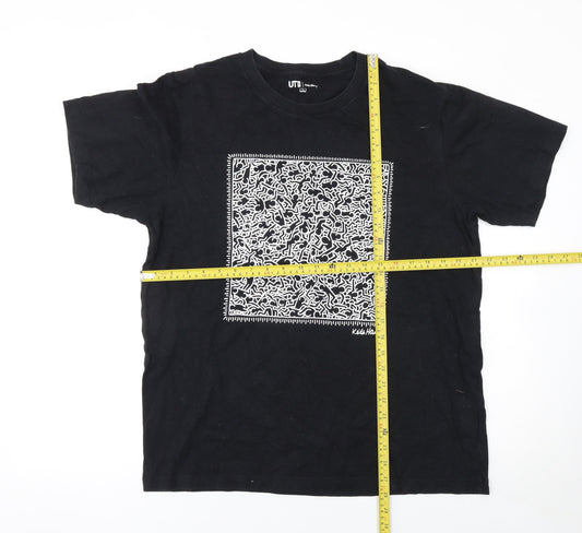 Uniqlo Men Black Keith Haring Graphic Print Short Sleeve T-Shirt Size M