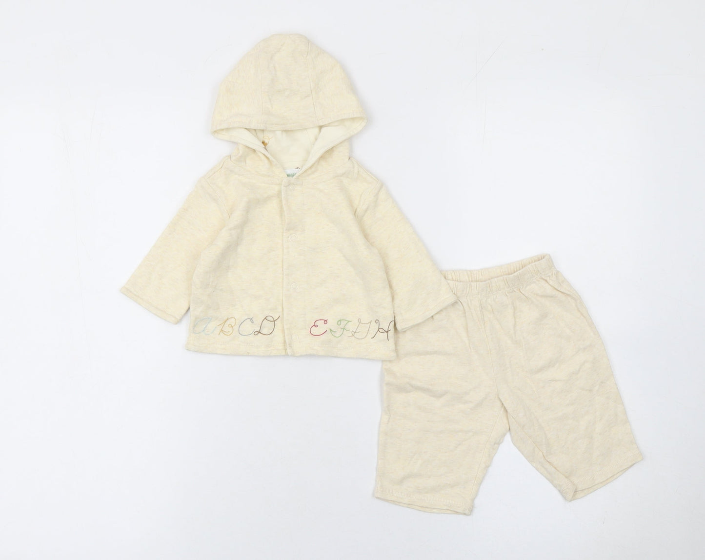 Gymboree Unisex Baby Beige 0-3 Months Hooded Outfit Set 100% Cotton ABC Embroidered