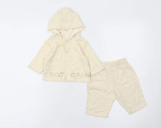 Gymboree Unisex Baby Beige 0-3 Months Hooded Outfit Set 100% Cotton ABC Embroidered