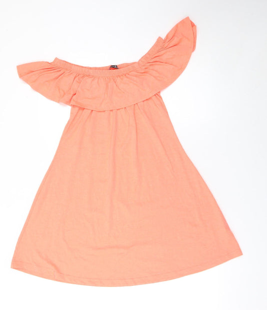 Atmosphere Women’s Orange Off Shoulder Ruffle A-Line Jersey Dress Size 10