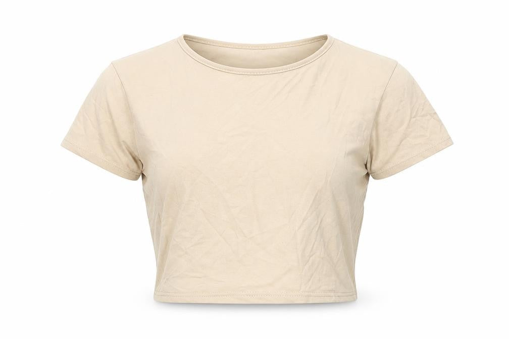 Womens UK Size 8 PRETTYLITTLETHING Beige Cropped T-Shirt