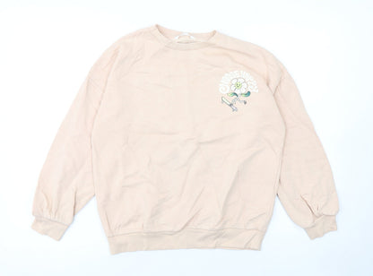 Marks and Spencer Girls Beige Choose Happy Flower Graphic Pullover Sweatshirt 11-12 Years