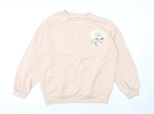 Marks and Spencer Girls Beige Choose Happy Flower Graphic Pullover Sweatshirt 11-12 Years