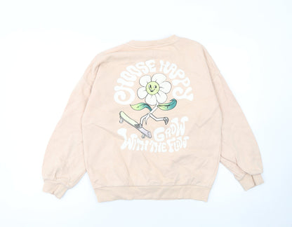 Marks and Spencer Girls Beige Choose Happy Flower Graphic Pullover Sweatshirt 11-12 Years