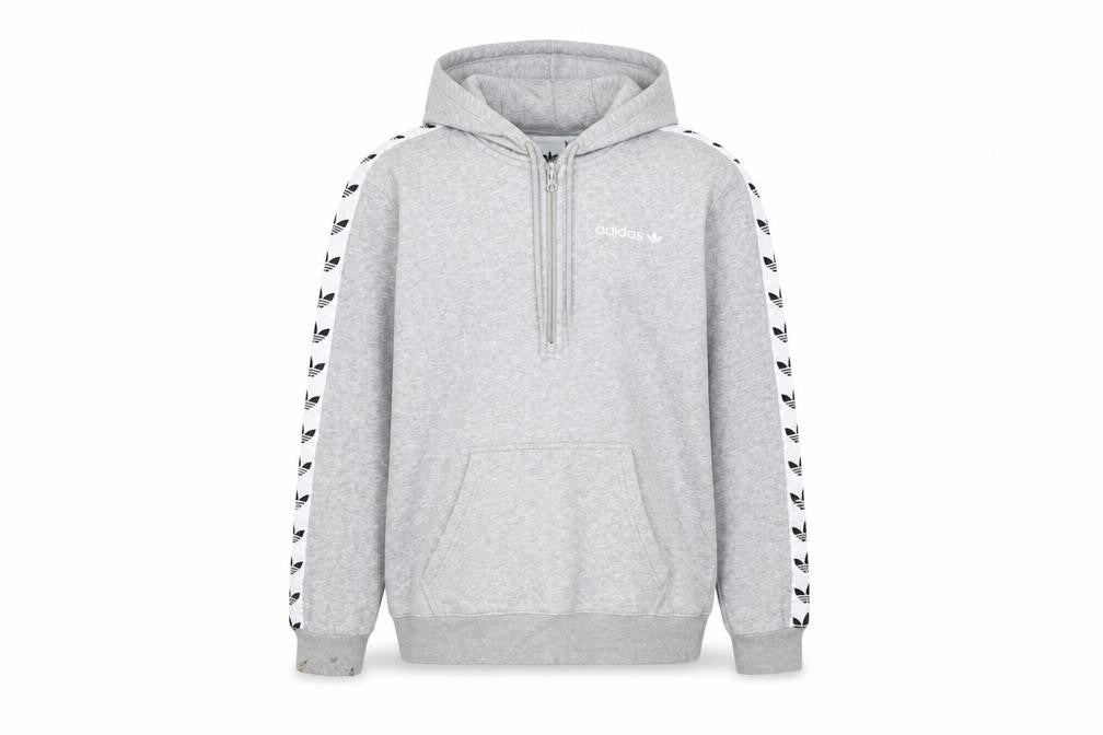Front view of adidas Men's Grey 1/2 Zip Hoodie Small Sports Fleece