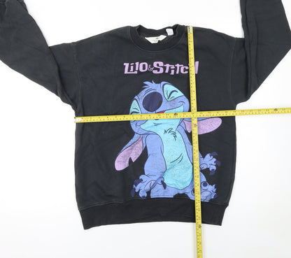 H&M Girls Black Lilo & Stitch Pullover Sweatshirt 10-12 Years Fleece Crew Neck