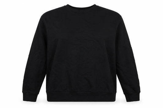 Front view of ASOS women’s black crew neck cotton pullover sweatshirt, size UK 20