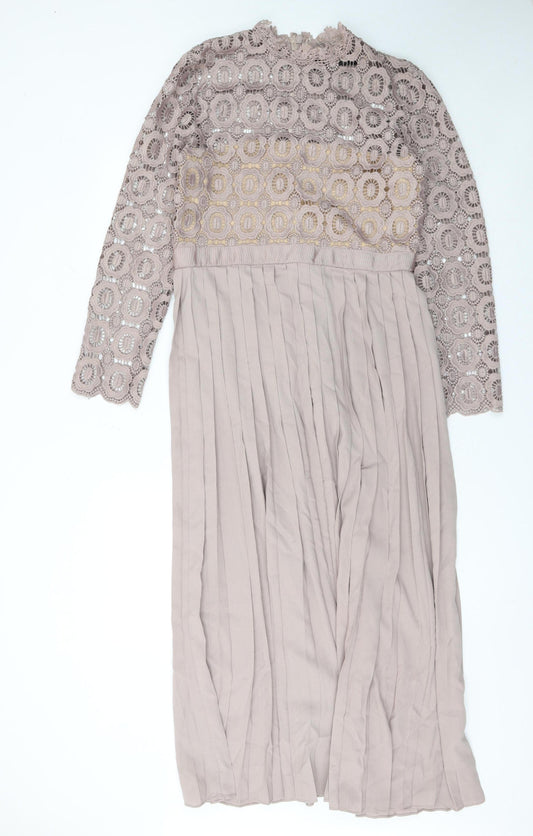 Little Mistress Women’s Beige Lace Pleated Midi Fit & Flare Dress UK14