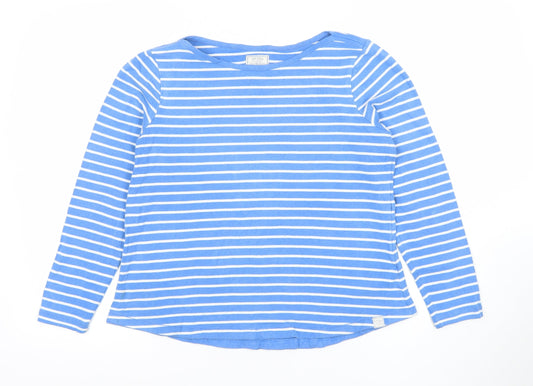 Fat Face Women Blue White Striped Long Sleeve Cotton Top Size M