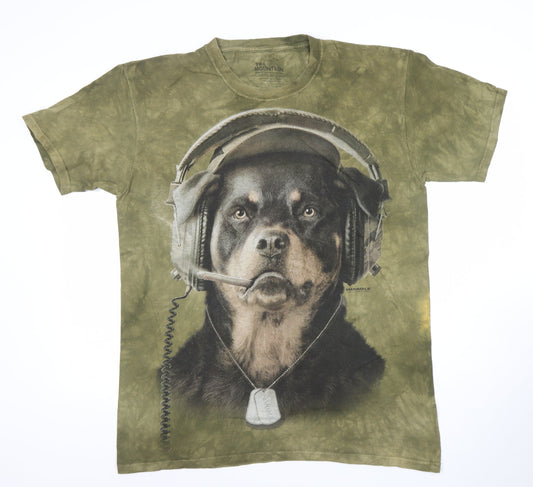 The Mountain Men’s Green Dog Headphones Graphic T-Shirt Size L
