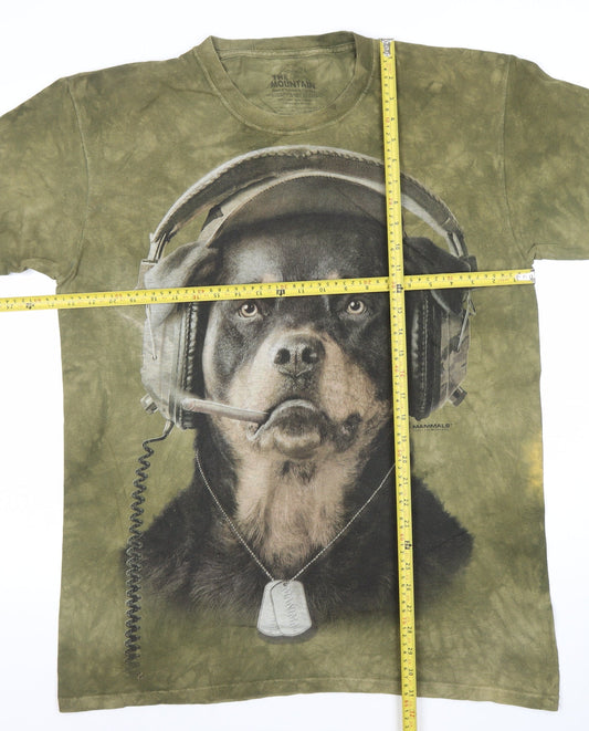 The Mountain Men’s Green Dog Headphones Graphic T-Shirt Size L