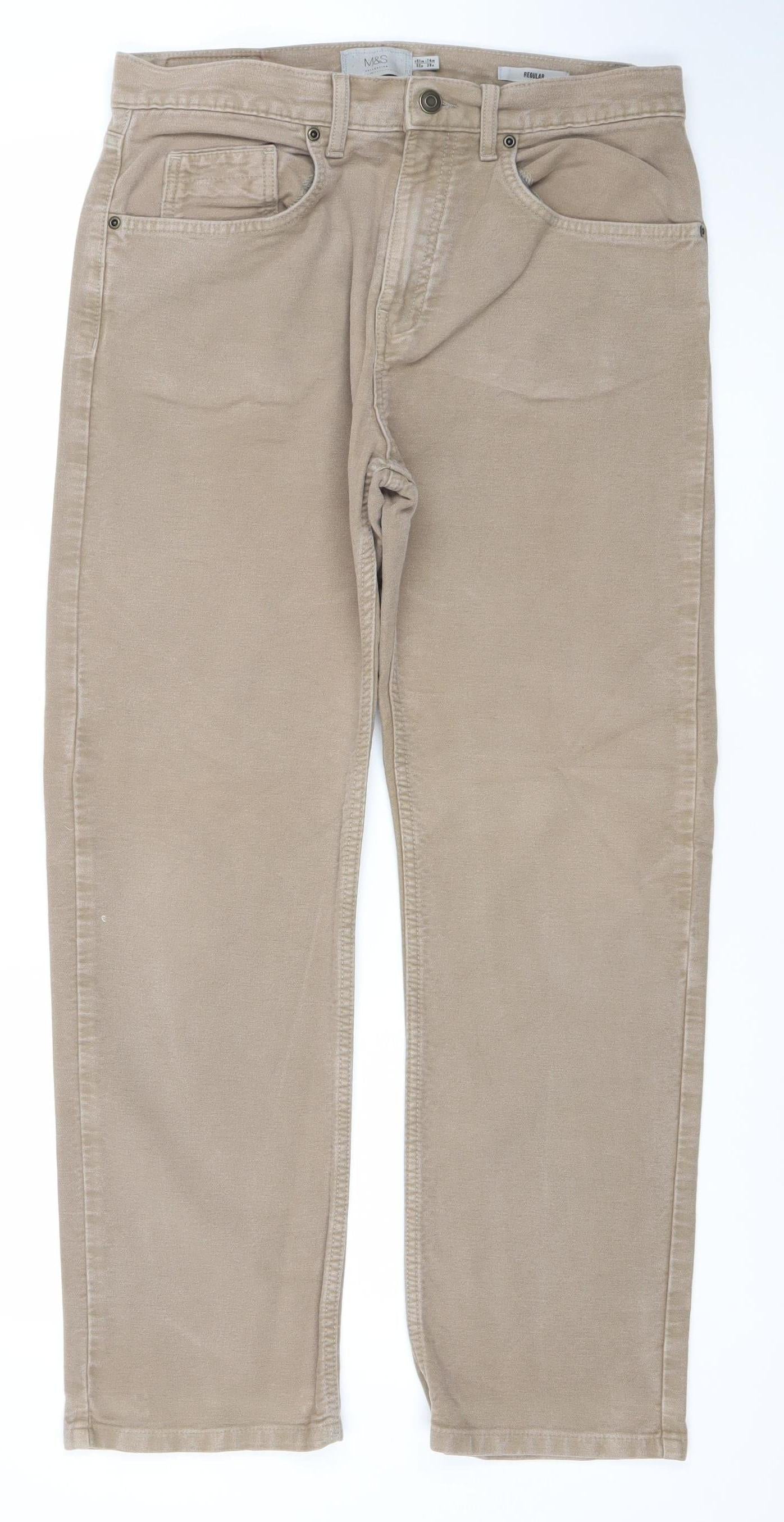 Marks and Spencer Men's Beige Straight Leg Cotton Jeans 32W 29L