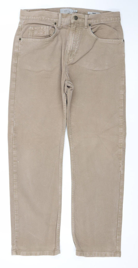 Marks and Spencer Men's Beige Straight Leg Cotton Jeans 32W 29L